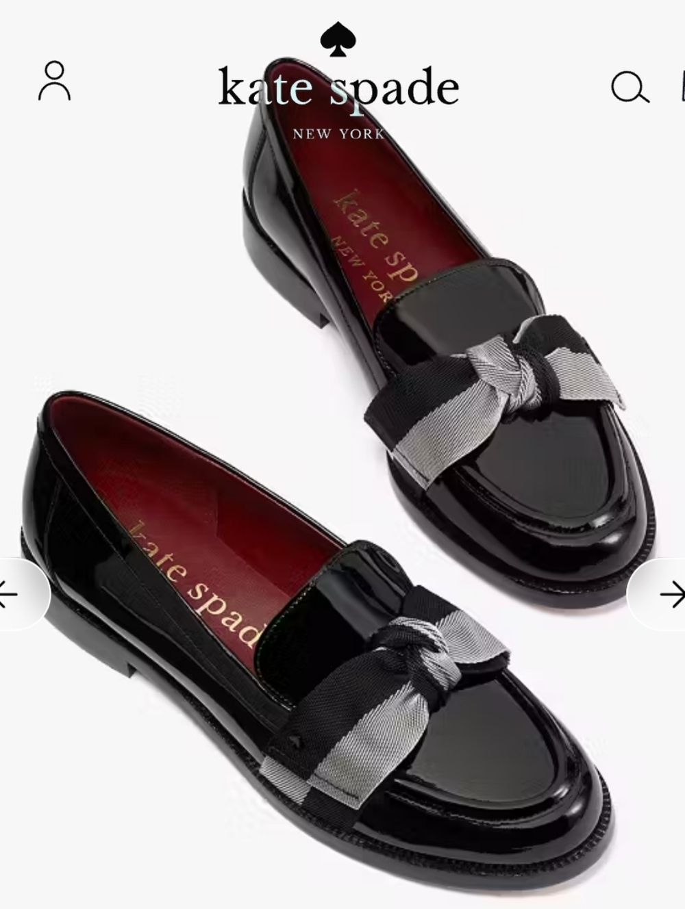 NEW Kate Spade Leandra Black Patent Leather Loafers Striped Bow Sz 10